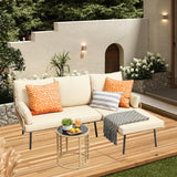 Outdoor Patio Furniture Set, Asofer Wicker Rattan L-Shaped Conversation Sectional Sofa Set with Thick Cushions & Table, Gray