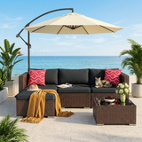 Asofer 5 Pieces Patio Furniture Set, Outdoor Conversation Sectionals, Wicker Chairs Sofa with Cushion and Glass Table