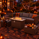 Asofer 5-Piece Modular Fire Pit Patio Conversation Set,Includes 4-Pcs Outdoor Furniture Set & A Fire Pit for Backyard