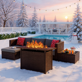 Asofer 5 PCS Outdoor Sectional Sofa Set PE Wicker Rattan Patio Furniture Set with a Glass Coffee Table for Backyard Porch Poolside Patio,Gray
