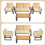Aiho Outdoor Patio Furniture Set with Weather-Resistant Table, 4 piece patio furniture with Soft Cushion, For Backard, Poolside, Living Room, Patio, Porch, Garden and Balcony - Beige