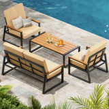 Aiho Outdoor Patio Furniture Set with Weather-Resistant Table, 4 piece patio furniture with Soft Cushion, For Backard, Poolside, Living Room, Patio, Porch, Garden and Balcony - Beige