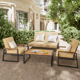 Aiho Outdoor Patio Furniture Set with Weather-Resistant Table, 4 piece patio furniture with Soft Cushion, For Backard, Poolside, Living Room, Patio, Porch, Garden and Balcony - Beige