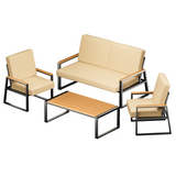 Aiho Outdoor Patio Furniture Set with Weather-Resistant Table, 4 piece patio furniture with Soft Cushion, For Backard, Poolside, Living Room, Patio, Porch, Garden and Balcony - Beige