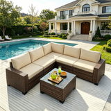 6 Piece Outdoor Patio Conversation Sets,Asofer Spacious Patio Sectional Furniture Set with Adjustable Raised feet,Thicken Cushions and a Coffee Table for Courtyard,Poolside,Party,Gray