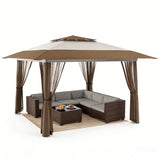 Asofer 8 Piece Outdoor Patio Conversation Sets，Patio Sectional Furniture Set with Gazebo & Mosquito Netting and A Coffee Table for Courtyard，Poolside，Party，Gray