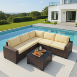 6 Piece Outdoor Patio Conversation Sets,Asofer Spacious Patio Sectional Furniture Set with Adjustable Raised feet,Thicken Cushions and a Coffee Table for Courtyard,Poolside,Party,Gray