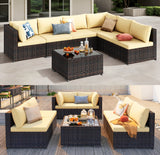 7 Piece Outdoor Patio Furniture Set, Asofer Rattan Wicker Outdoor Conversation Sectional Sofa Set, Gray