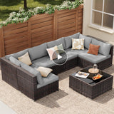 Noelse 7 Pieces Patio Furniture Set, Outdoor Sectional Outdoor Wicker Sofa Set with Thick Cushions and Coffee Table for Balcony, Garden, Porch (Gray)