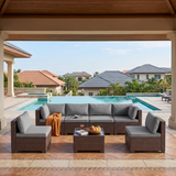 7 Pieces Patio Furniture Set, Asofer Rattan Wicker Outdoor Conversation Sectional Sofa Set with Upgraded Feet and Glass Coffee Table for Backyard,Porch,Poolside,Gray
