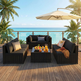 Patio Furniture Set on Sale, Asofer 7-PCS Outdoor Conversation Sectional Sofa with Cushion Glass table for Porch, Poolside