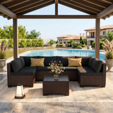 7 Piece Outdoor Patio Furniture Set, Asofer Rattan Wicker Outdoor Conversation Sectional Sofa Set, Black