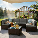 Patio Furniture Set on Sale, Asofer 7 Pieces Outdoor Conversation Sectional PE Rattan Wicker Furniture Sofa, Gray