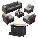 Asofer Outdoor Furniture Set with Fire Pit Table, Modern Patio Conversation Sets for Porch, Backyard