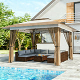 Asofer 8 Piece Outdoor Patio Conversation Sets，Patio Sectional Furniture Set with Gazebo & Mosquito Netting and A Coffee Table for Courtyard，Poolside，Party，Gray