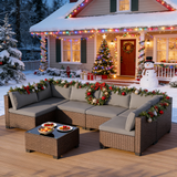Asofer 7 Pieces Outdoor Patio Furniture Set,PE Rattan Outdoor Wicker Conversation Sofa Set with Upgraded Feet and Glass Coffee Table,for Greenhouse,Balcony,Porch,Garden,Gray