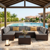 7 Piece Outdoor Patio Furniture Set, Asofer Rattan Wicker Outdoor Conversation Sectional Sofa Set, Gray