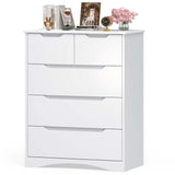 White 5 Drawers Chest, White Bedroom Drawer Dresser and Organizer with Large Storage Capacity