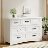 Lofka 7 Drawer Dresser for Bedroom, 47" Modern Wood Storage Dresser with 4 Large and 3 Small Drawers, Metal Handles, Chest of Drawers for Bedroom