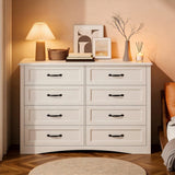 White Dresser for Bedroom, Lofka 47" Wide Luxury 8 Drawers Dresser with Black Metal Handle, Smooth Gliding, Easy Assembly, Anti-Tip