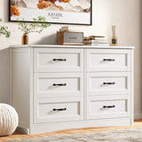 White Dresser for Bedroom, Lofka 6-Drawer Wood Dresser with Anti-Tip Safety for Closet| Living Room| Nursery| Kids Bedroom