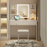White Vanity, Lighted Vanity Set with Mirror, Storage & Stool — The Perfect Gift for Girls & Women