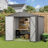 Asofer 8x6 FT (48 Sq Ft) Galvanized Metal Garden Shed with Double Lockable Doors - Dark Grey