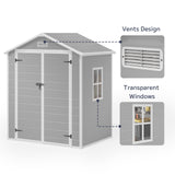 Outdoor Storage Shed, Asofer 6' x 4' Resin Outdoor Storage Shed with Floor, Plastic Garden Tool Shed, with Lockable Door, Suitable for Backyard, Patio, Lawn, Grey.