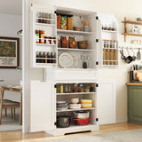 71" Tall Kitchen Pantry Storage Cabinet with Doors and 10 Shelves, Noelse Wooden Food Storage Cabinet with Large Drawer for Dining Room and Craft Room, White