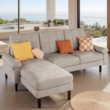 L-Shaped Sofa - Plush 3-Seater Velvet Sectional Couch with Reversible Chaise, Easy-Clean Fabric & Modern Design for Living Room, Small Spaces (Light Gray)