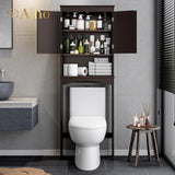 Over The Toilet Storage Cabinet with Open Shelf and Double Doors - Espresso