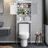 Over The Toilet Storage Cabinet with Open Shelf and Double Doors - White