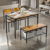 Kitchen Table and Chairs Set for 4, Brown Dining Room Table Set with Solid Wood and Metal Frame, Storage Rack