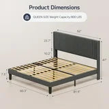 Dark Queen Bed Frame, Asofer Bedframes for Queennsized with Upholstered Headboard, Modern Platform Bed Frame, Noise Free