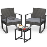 Lofka 3-Piece Patio Wicker Rocking Chairs Set with a Coffee Table, Balcony Furniture for Yard, Modern Garden and Bistro, Gray Cushion