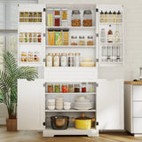 71" Tall Kitchen Pantry Storage Cabinet with Doors and 10 Shelves, Noelse Wooden Food Storage Cabinet with Large Drawer for Dining Room and Craft Room, White