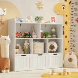 Kids Toy Storage Cabinet with 3 Movable Drawers and 6 Open Shelves, Noelse Kids Bookcase with Storage for Playroom Nursery Kids Room Organization, White