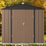 8' x 6' Metal Storage Shed for Outdoor, Garden Shed with Design of Lockable Doors for Backyard, Patio & Outside, Brown
