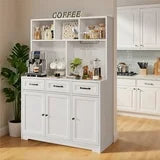 Noelse Kitchen Pantry Cabinet with Microwave Shelf 60" Tall Coffee Bar Cabinet with Storage Kitchen Hutch with Countertop for Dining Room and Craft Room, White