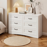 Asofer 6-Drawer White Dresser Cabinet, Sturdy Wood Double Chest for Bedroom