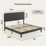 Asofer King Bed Frame with Headboard, Noise-Free & No Box Spring, Dark Gray