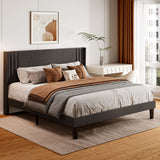 Asofer Full Bed Frame with Headboard, Upholstered Platform Metal Frame, Noise Free, Dark Gray