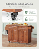 Noelse 52" Kitchen Island Carts with Drop Leaf, Large Island Table for Kitchen with Rubber Wood Top and Rack and Storage Cabinet, Brown