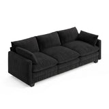 110" Corduroy 3 Seater Sofa, Asofer Cloud Couch with Extra Deep Seats, Upholstered Couch for Small Space, Living Room Furniture, 2 Pillows, Black