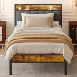 Twin Bed Frame, Lofka Twin Size Bed Frame with Upholstered Storage Headbaord and Wooden Footboard, Dark Gray