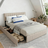 Lofka Bed Frame Queen Size with Adjustable Headboard, Platform Bed with 4 Storage Drawers, 880lbs,Beige