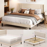 Asofer Queen Size Platform Bed Frame with Tufted Headboard, Steel Slat Support System, Beige