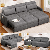 Lofka 84" Sofa Bed, L-Shaped 3-Seat Sofa, Sleeper Sofa with Pull-Out Bed for Living Room, 3-Level Adjustable Backrest