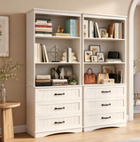 Lofka 70 Inch Tall Bookcase Set of 2, White Storage Cabinets with 3 Drawers and 3 Open Shelves Each, Anti-Tip Kit