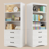 71"H Tall bookcase, Lofka Bookcase with Doors and Drawer & Shelves for Home Office, Living Room, White